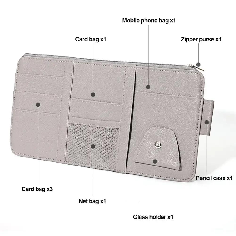 Car Sun Visor Glasses Holder Universal Sun Visor Organizer Multi-Pocket Clip Ticket Holder Car Accessories Pouch Pen Holders