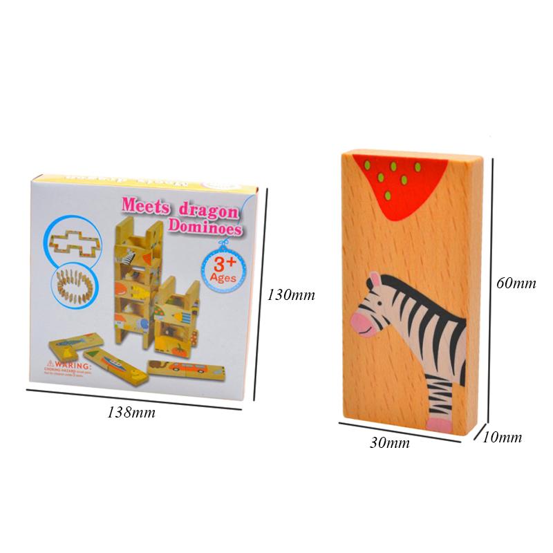 28PCS Wooden Domino Toys Early Learning Wooden Animal Domino Toys Set Shape Sorting Order Learning Educational Toys for Children
