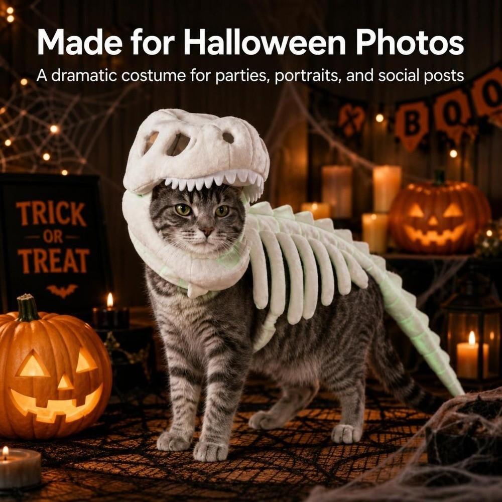 Szkielet Dinozaura Świecący w Ciemności Kostium dla Zwierzęcia Domowego Lśniący Kostium Halloweenowy dla Zwierzęcia Domowego Impreza Halloweenowa
