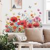 Hand-Painted Green Plants Poppy Butterfly Wall Sticker for Bedroom Living Room Home Decoration Self-Adhesive