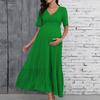 Women V Neck Short Sleeve Maternity Maxi Dress Waist Design A Line Long Dress Comfortable Fit
