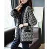 Cardigan Suéter de Malha Feminino Outono Estilo Coreano Gola V Elegante e Sofisticado Malha Aberta na Frente