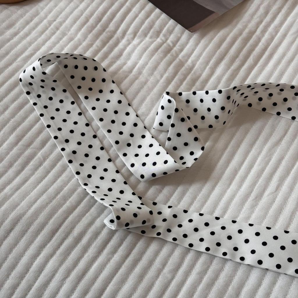 Elegant Polka Dot Silk Scarf & Headband Ribbon: Versatile Hair Accessory for Ponytails or Bags.