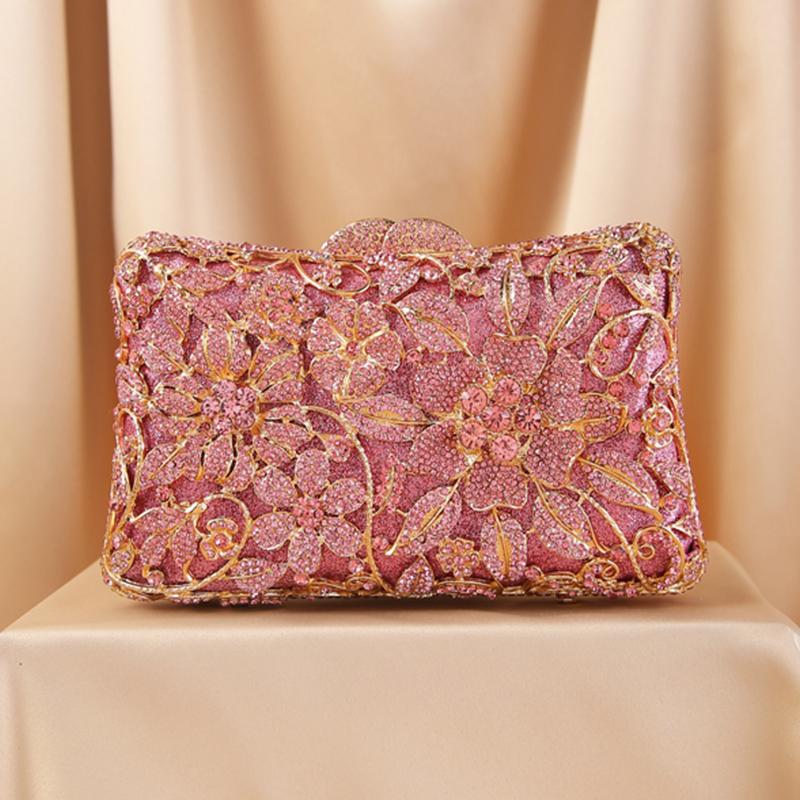 Sparkling Flowers Evening Clutch Purses Women’s Crystal Bridesmaid Clutches Ladies Dinner Diamond Wedding Bag Girls Female Pink