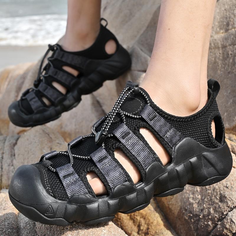 Fashion Men's Closed-Toe Beach Sandals Couple Shoes Size 36-46 Breathable EVA Sole Water Sports Shoes Anti-Slip Outdoor Hiking Sandals