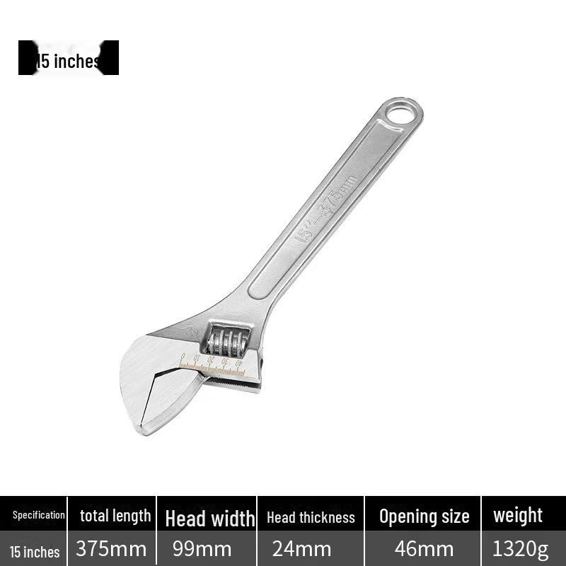 Adjustable Steel Wrench - Movable Jaw, Sizes: 6", 8", 12", 15", 18