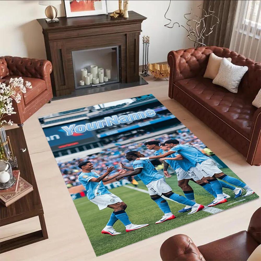 Manchester City Customize Your Name Floor Mat Design for Bedrooms Game Room Dormitory Foyer Antislip Carpet Decorate Offices Wedding Party Gift