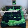 Glowing Green Cat By Window Bedding Set For Kids Luxury Gift 3Pcs Digital Print Comforter Set Soft Comfortable Breathable