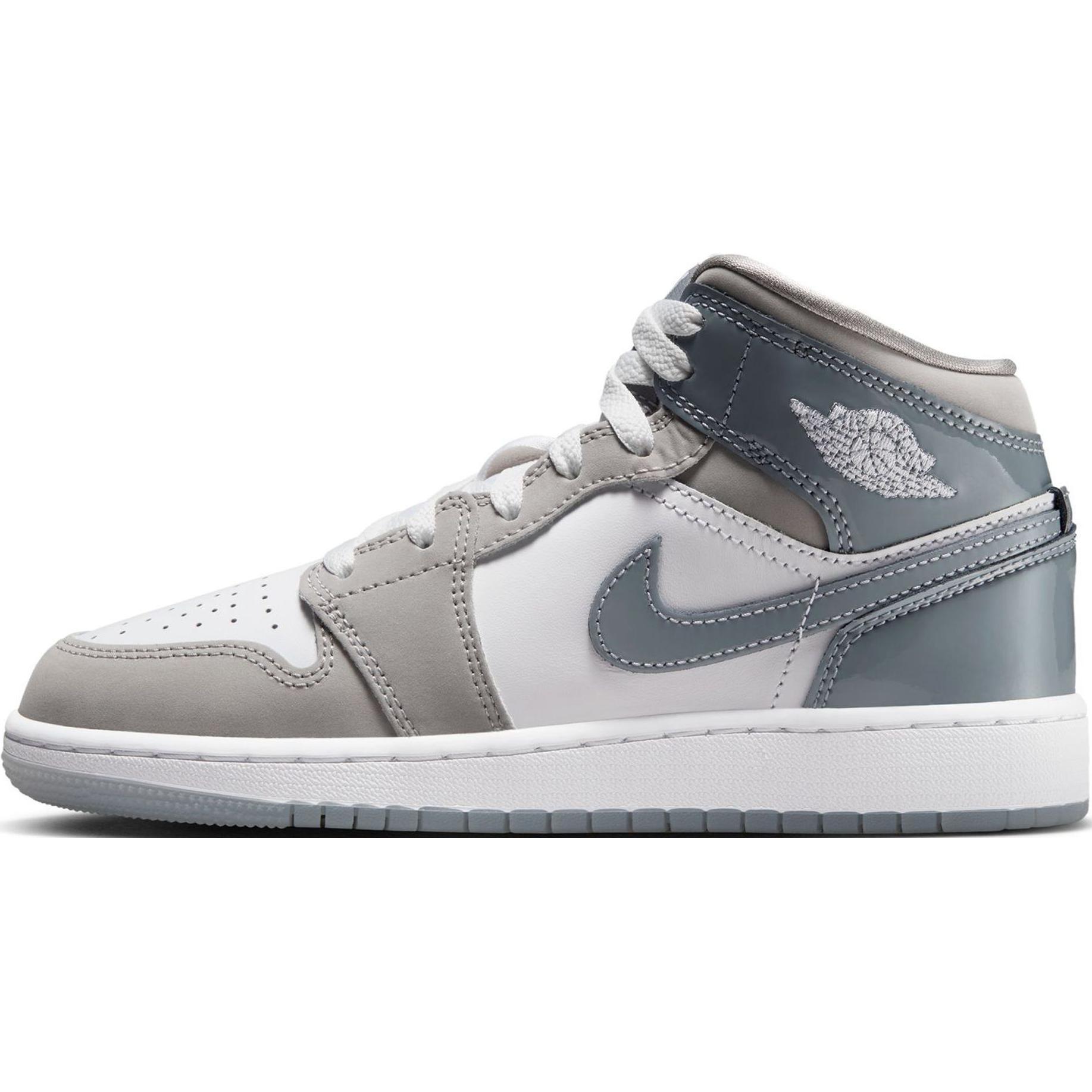 (GS) Air Jordan 1 Mid White Medium Cool Grey Kids HF3193-100 EU 38