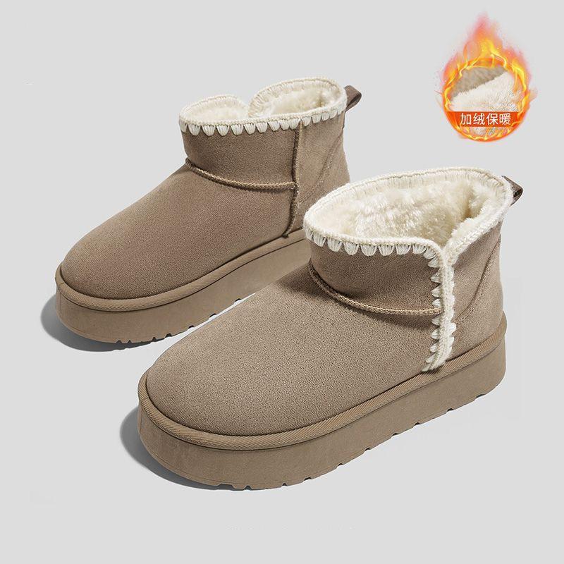 New brown velvet snow boots winter warm wool edge heightened thick-soled snow boots