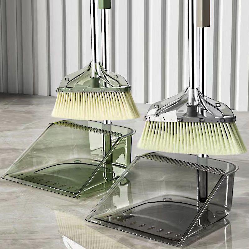 Two-Piece Transparent Plastic Broom and Dustpan Set with Non-Stick Soft Bristles