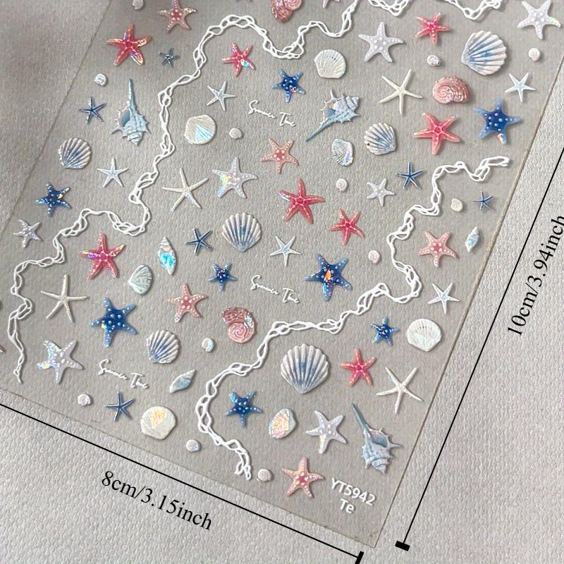 

Морская звезда, Ракушка, Наклейки для ногтей с морскими животными, Блестящие летние украшения для ногтей с ракушками