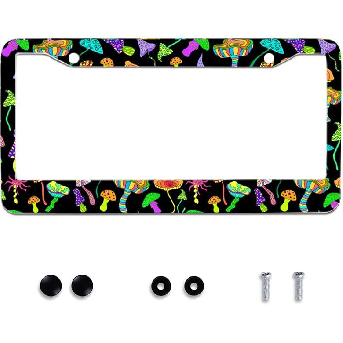 Personalise Colorful Floral Flowers License Plate Frame License Plate Frames Car Universal Stainless Steel Accessories Cars Decor With 2 Holes And