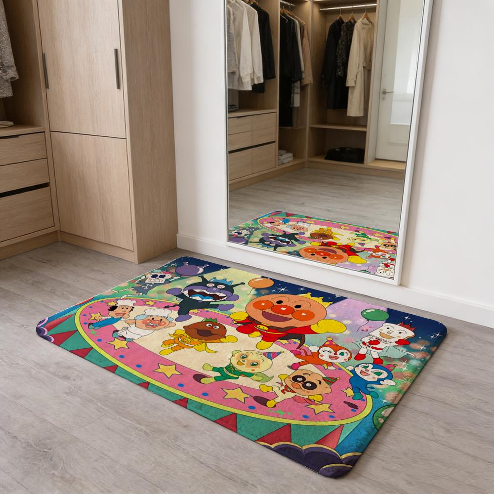 Anime Kawaii A-Anpanman Floor Mat Flannel Door Mat Non-Slip Absorbent Washable Indoor Home Rug