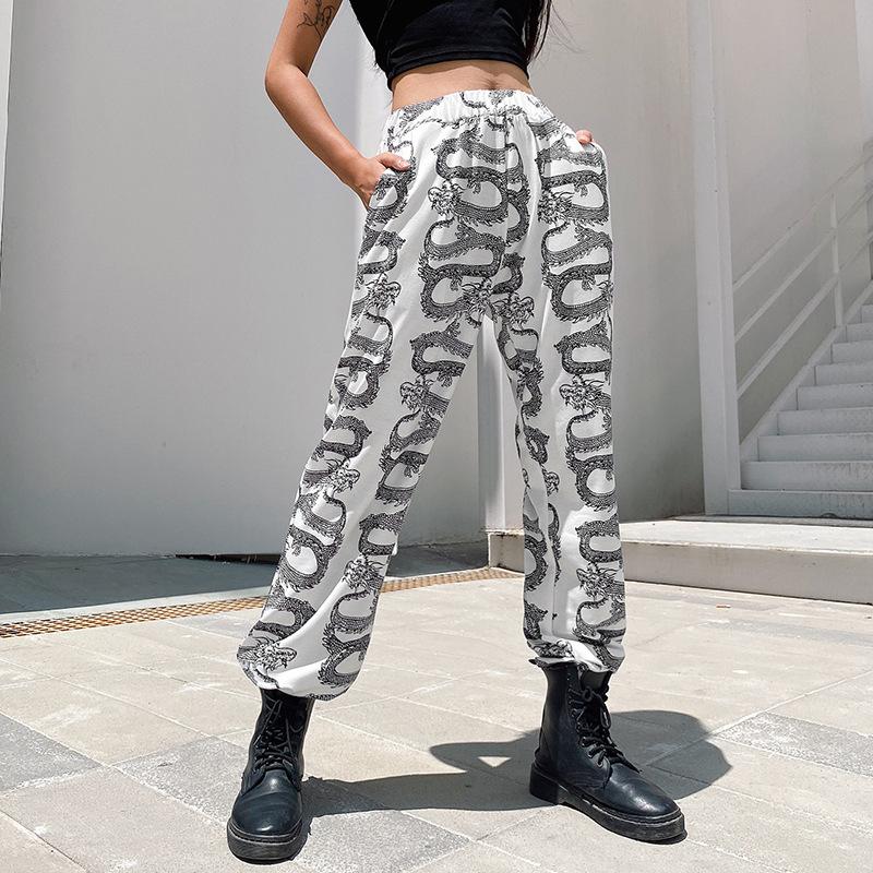 Spring and Autumn Color-Block Loose Checkerboard High-Waist Jogger Casual Sweatpants for Women