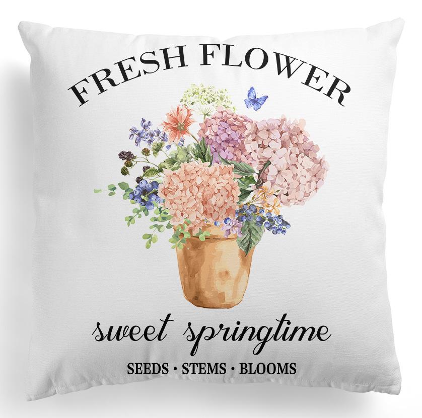 New Spring Flower Pillowcase Easter Bicycle Small Truck Peach Leather Velvet Printed Home Pillowcase