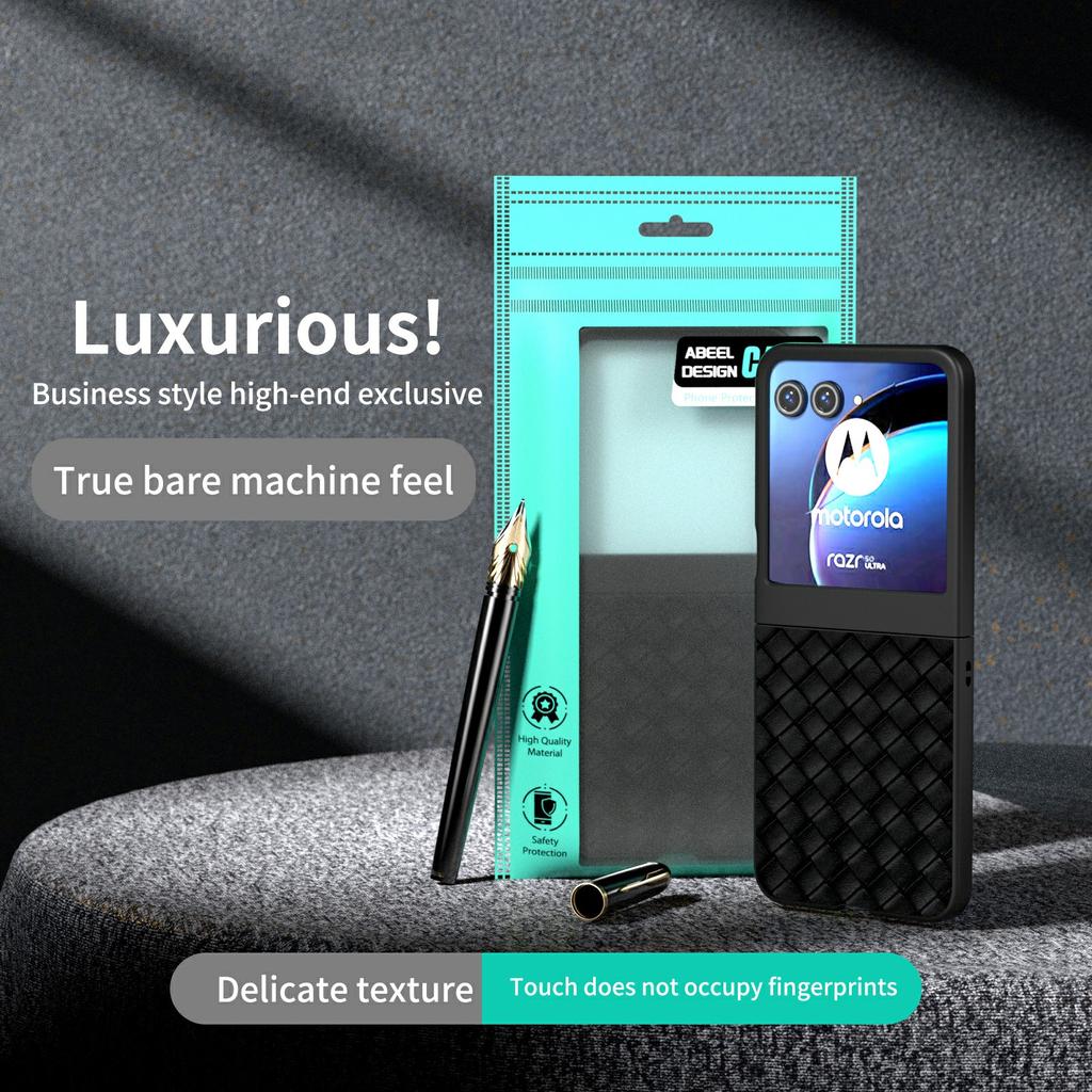 Für Motorola Razr 50 5G Hülle Gewebte Textur PU-Lederbeschichtete Hart-PC-Abdeckung