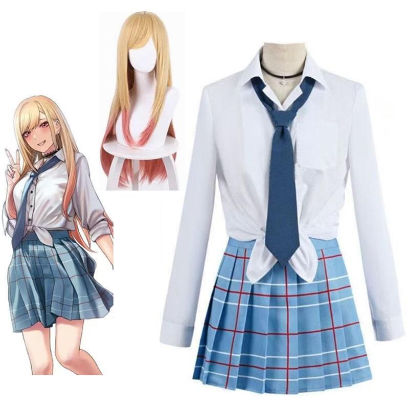 Kitagawa Marin Cosplay Anime Min Klesdrakt Darling Kitagawa Marin Cosplay Kostyme Kjoler Skoleuniform Parykk Øredobber Dress Jenter