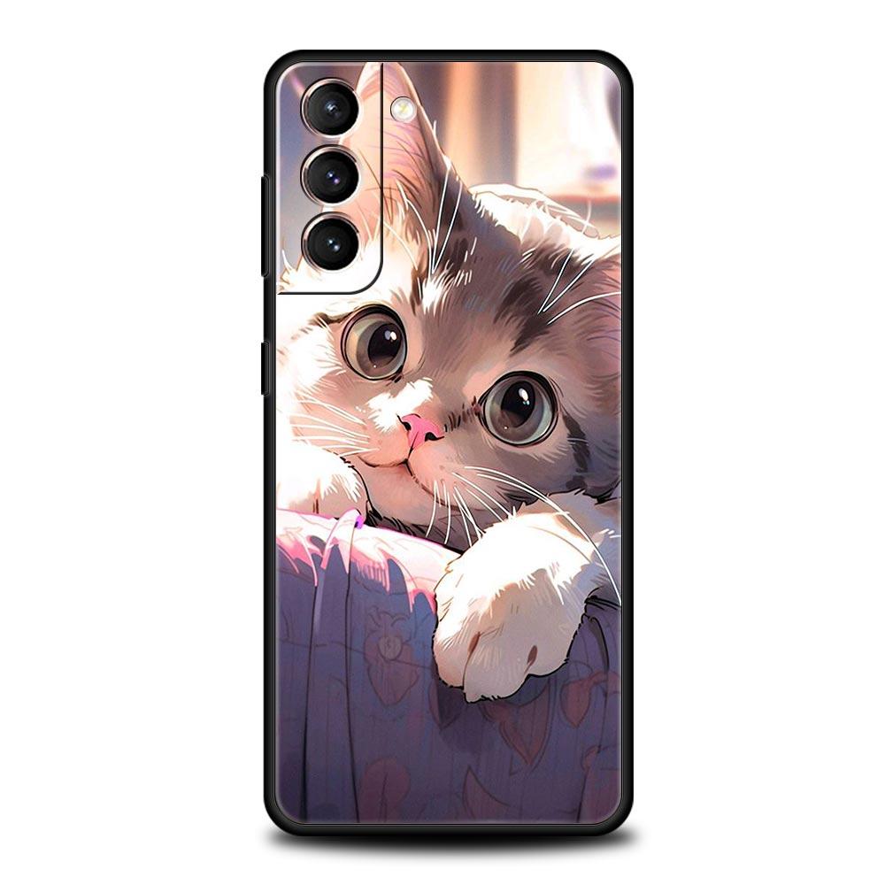 cartoon lovely cat Art fashion Phone Case For Samsung Galaxy S25 S24 S23 FE S22 Ultra S20 S21 5G S10 Plus S10E Soft Black Cover