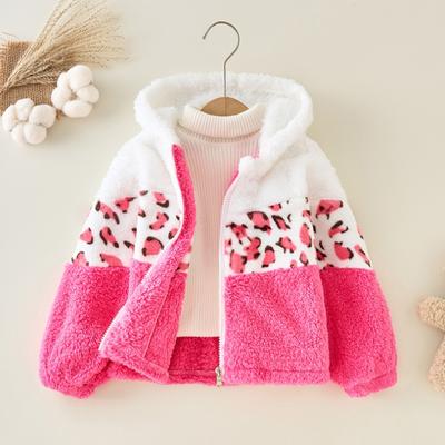 Meisjes Print Jas met Capuchon Stijlvol & Warm met Contrasterende Stiksels en Jas met Volledige Rits
