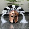 Handgjord Brons Spartansk Hjälm Grekisk Krigare Hjälm med Svart Vit Tofs Cosplay Display Rustning