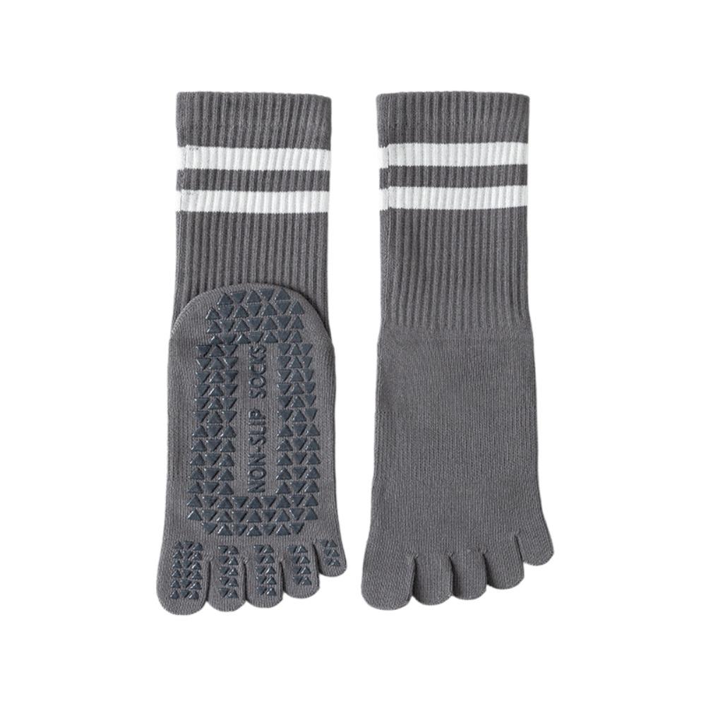 Silicone Five-toe Socks Long Mid-calf Floor Toe Socks Women s Non-slip Yoga Socks  Four Seasons темно серый
