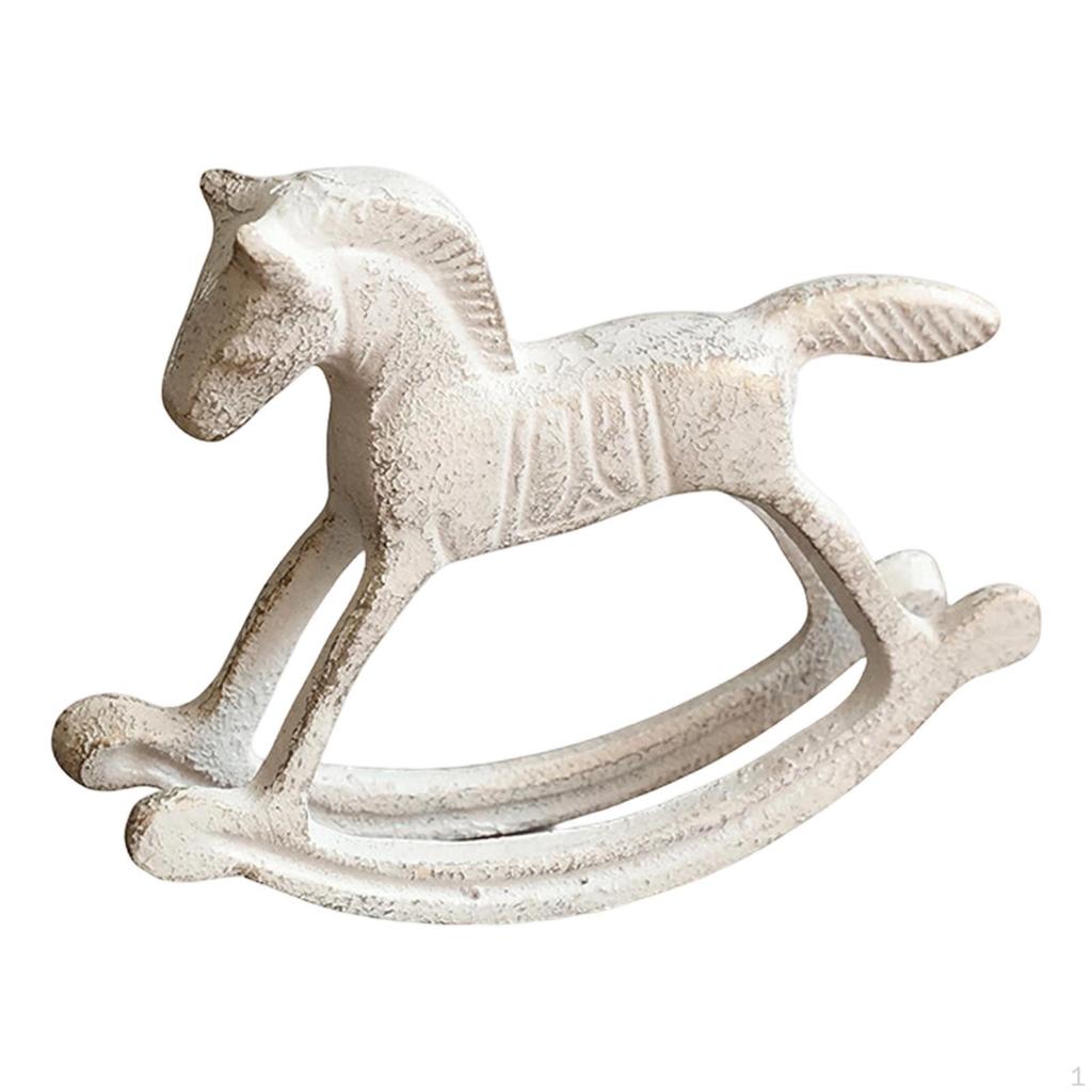Metal Figurine Rocking Horse Statue for Home Decor Gift Collection Accessory Distressed Table