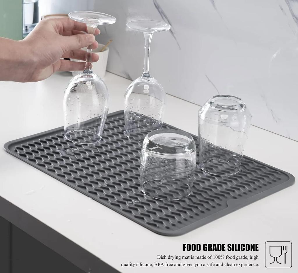 Silicone Dish Drying Mat Heat Resistant Trivet Drip Tray Large Cup Coasters Nonslip Pot Holder Counter top Kitchen Accessories