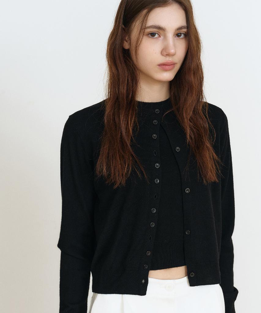 MAKE A TOAST Button Cardigan & Sleeveless Set (Black) Mbfsnt001Bk