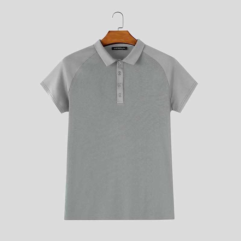 INCERUN T-shirt e Top da Uomo con Scollo a Revers, Manica Corta, Rete Trasparente, Patchwork