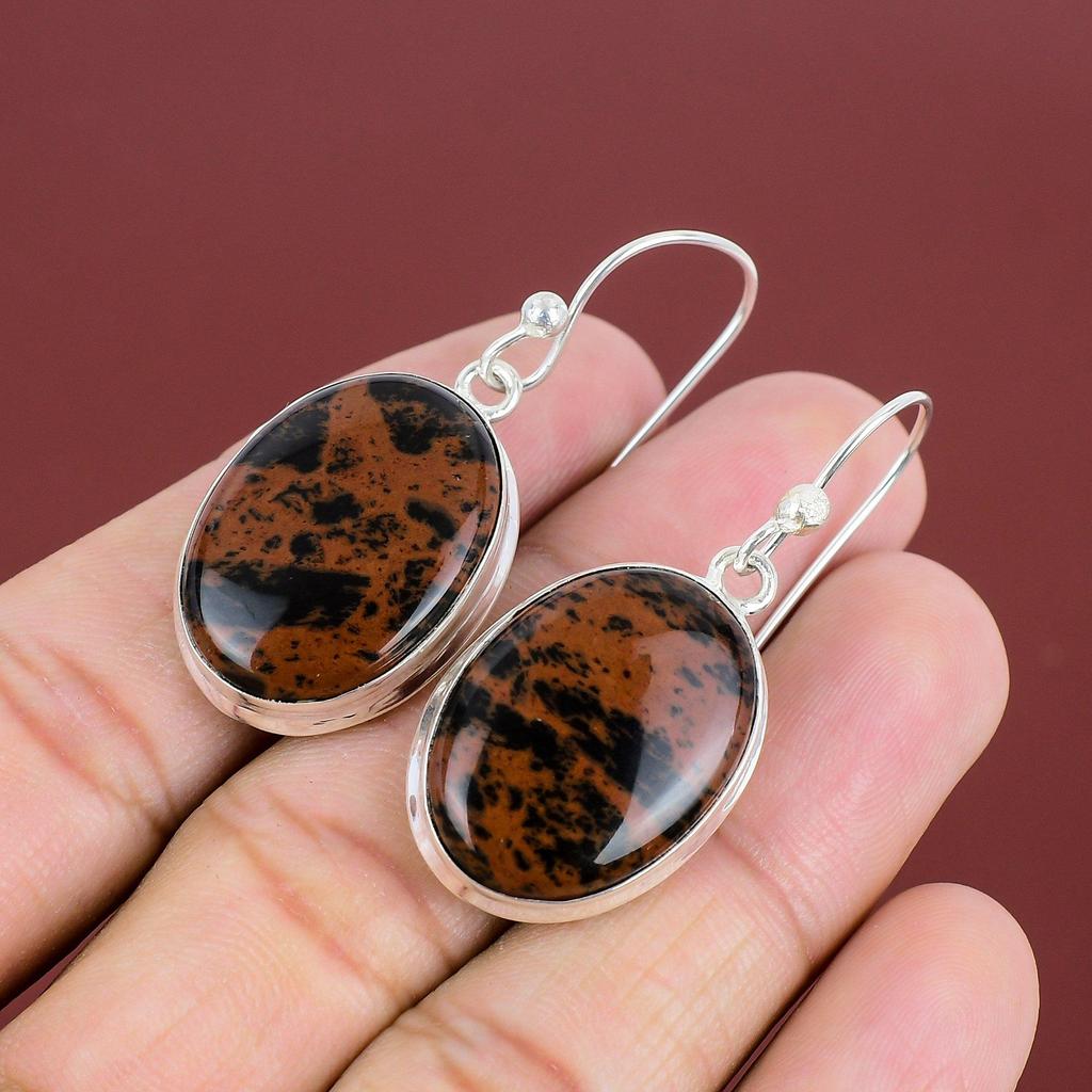 Mahogany Obsidian Earrings Genuine Gemstone Handmade Jewelry 925 Sterling Silver Earring Dangle Earring Brand New Jewelry Gifts For Friend