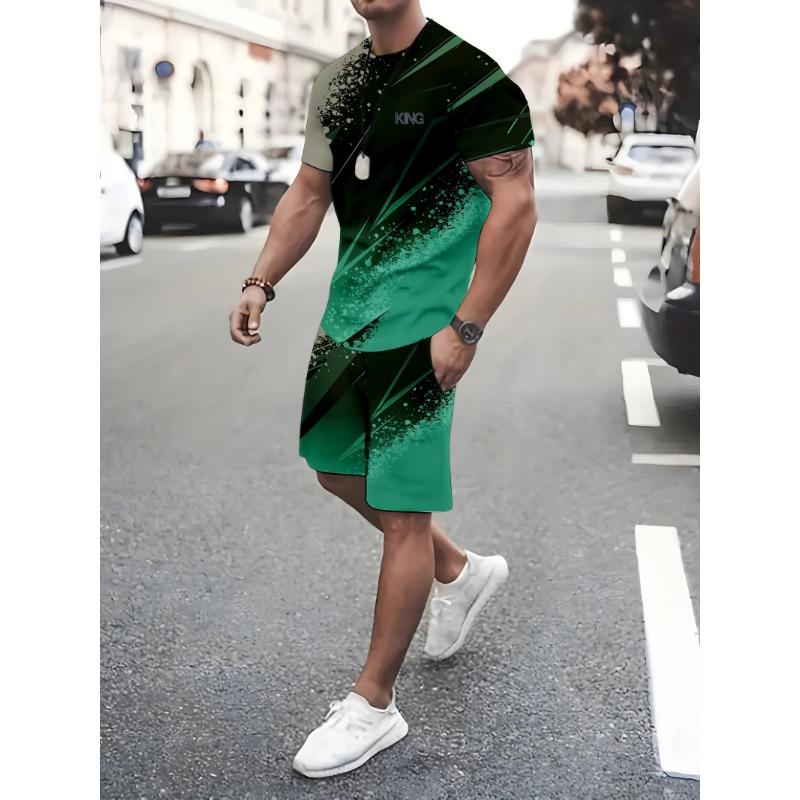 

Men s digital printed letter KING printed shorts set pocket XL