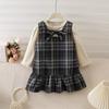 Girls' Outfit Spring and Autumn New Style Little  Style Plaid Skirt Baby Outfit Skirt Children's Two-Piece Set
