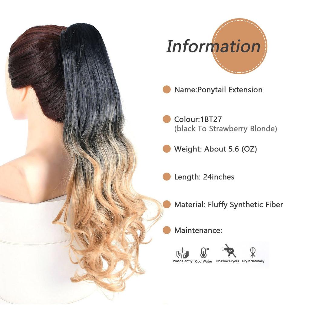 Jeedou Barevný prodloužení culíku Dlouhé vlnité vlasy Balayage Ombre Barva Syntetické culíky Prodloužení vlasů Pro Dívky Dámy