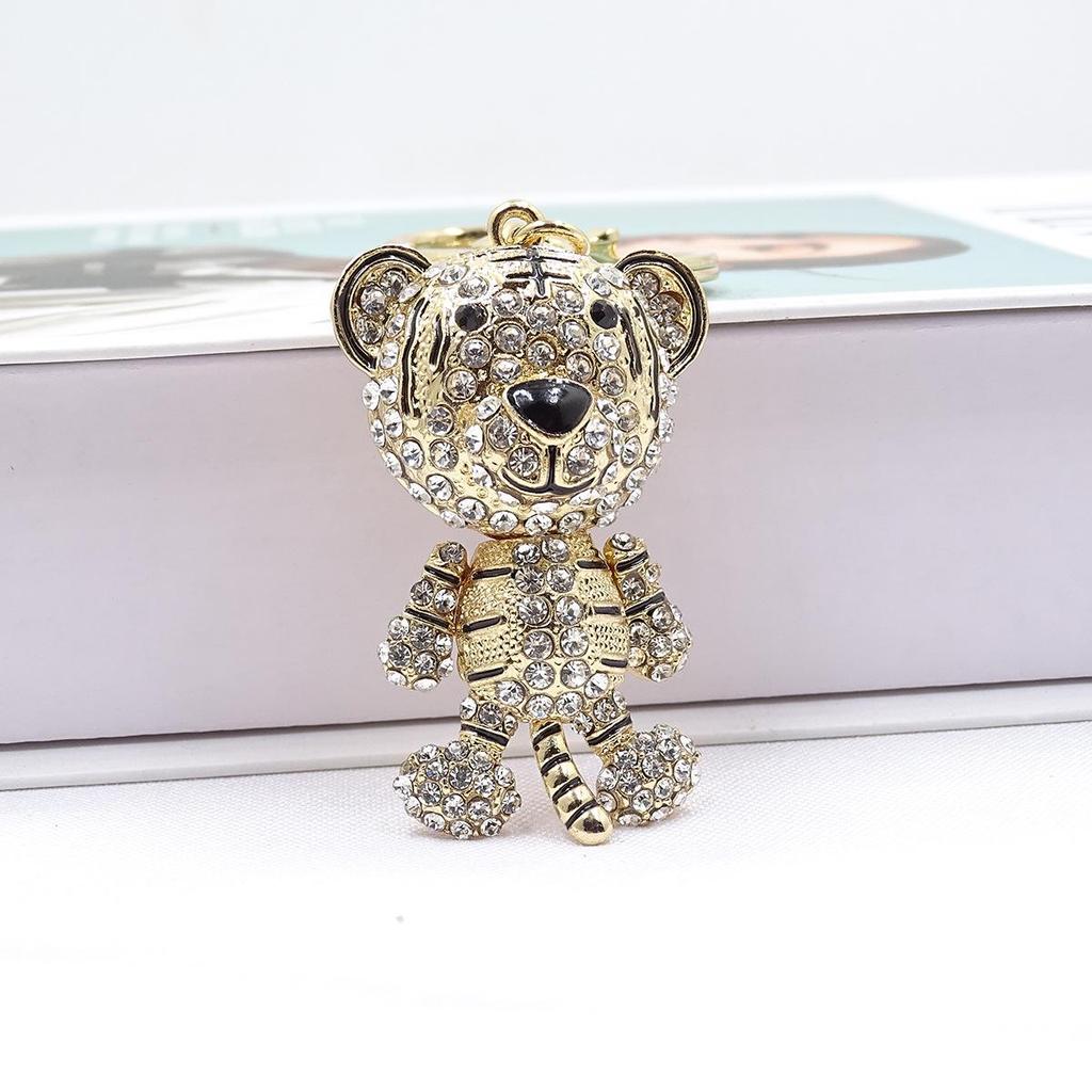 Striped Tiger Keychain with Diamond Inlay & Enamel - Fashion Accessory & Holiday Gift
