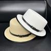 Korean Version of White Flat-top Straw Hat Women's Summer Travel Sunshade Sunscreen Beach Hat Shopping Fashion Small Edge Top Hat