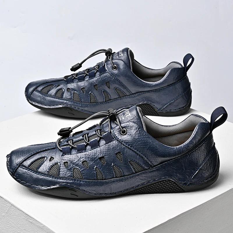 Fashion Handmade Casual Leather Men Walking Shoes Outdoor Design Antiskid Sneakers Comfy Flat Loafers Hot Sale Driving Shoes Plus Size48