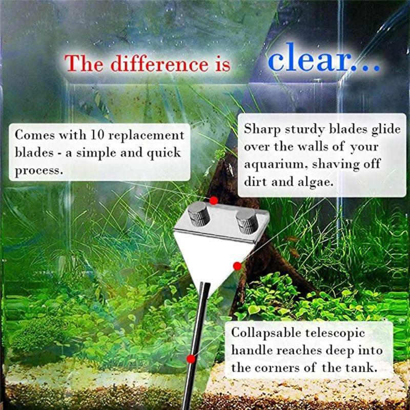 M-Modern-Algae Scraper 25.6In Cleaner Stainless Steel For Glass Aquarium For Fish Tanks- Includes 10 Blades
