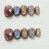 10Pcs Short Oval Cat Eye Press On Nails Blue Brown Full Coverage False Tips Autumn Winter Removable Wearable Manicure For Women