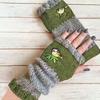 Yousheng 1 Pair Riding Gloves Embroidery Pattern Fingerless Knitted Gloves with Extended Cuffs Half-Finger Design Thumb Hole Winter Gloves