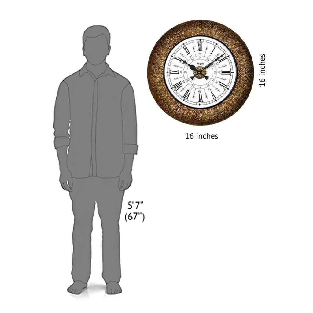 Analog Wall Clock For Elegant Home Decor, Office, School, Gym, Shop And Gifting || Clock Size - 16 X 16 Inches (Designer Classic Metal), Brown