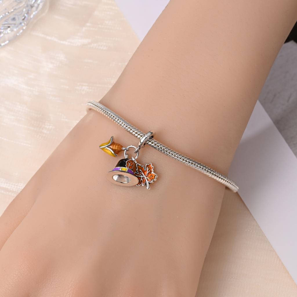 Breloques en cuivre feuille d'érable originale chapeau perles ajustement bracelet bijoux bricolage accessoire cadeau pour dames Matériau Durable Haute Qualité