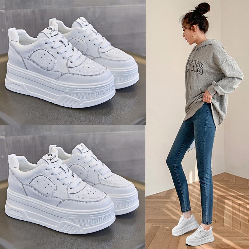 Spring and Autumn thick sole inner height increase leather small women versatile sports shoes muffin casual shoes simple