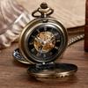 Classic Vintage Double Open Engraved Flip Roman Numerals Large Semi-Automatic Pocket Watch
