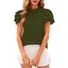 Women's Fashionable Casual Ruffled Round Neck Color Lace Short,sleeved Top