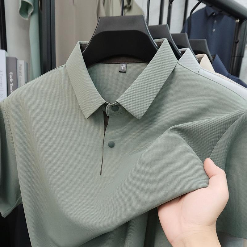 Men s Ice Silk Polo Shirt: Seamless Waffle Contrast Color Half Sleeve XXL