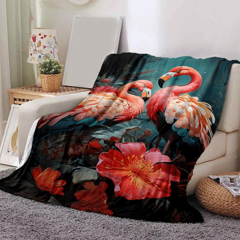 

1pc Flamingo Printing Lightweight Flannel Blanket, Comfortable and Warm Blanket, for Camping Sofa Bed and Couch Office, in All Seasons 130cmx150cm