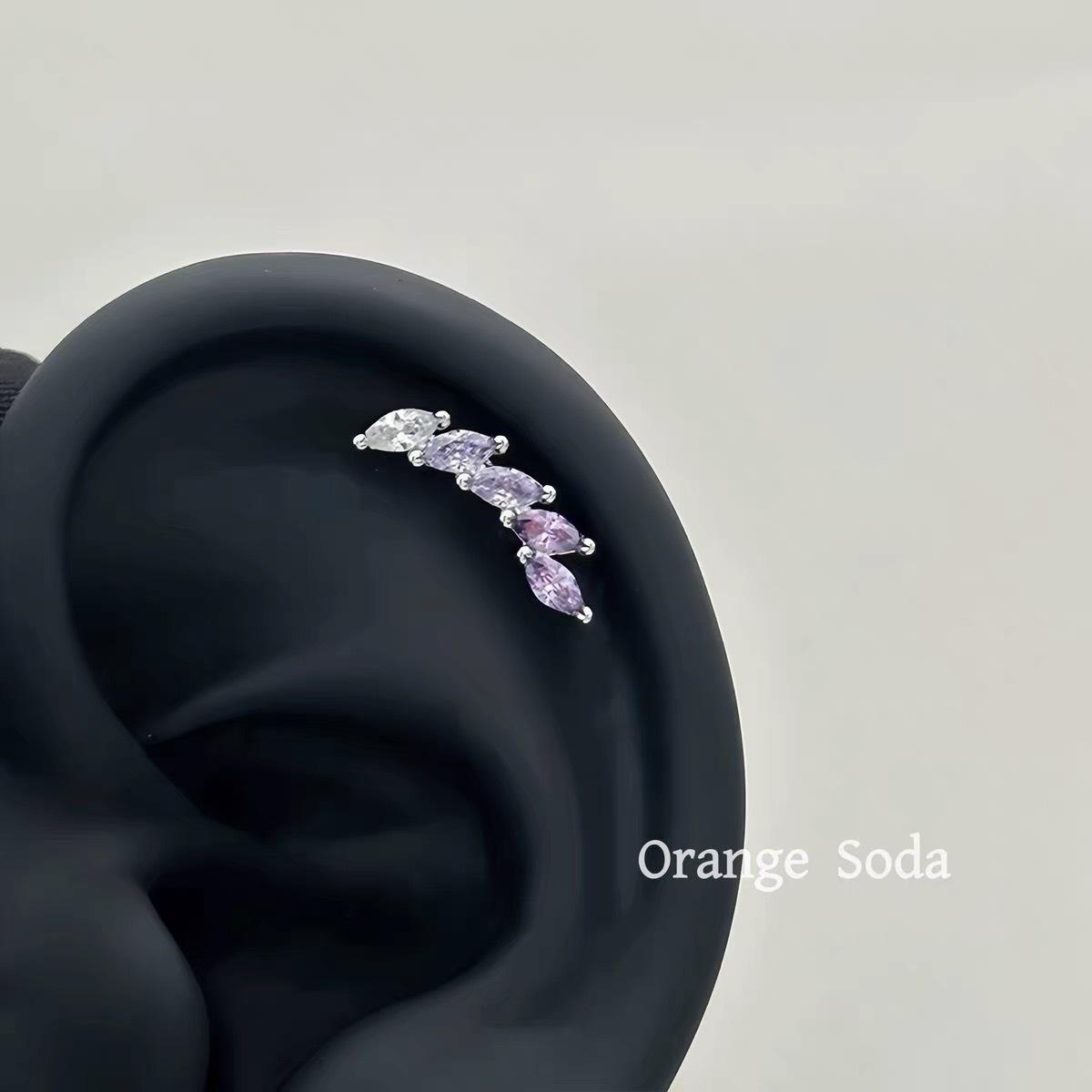 Мятно-голубой Ангельское перо Стразы Титановая сталь Серьга-гвоздик Серьга