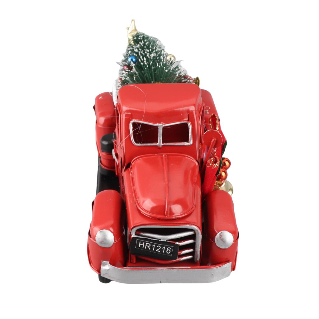 Xmas Crafts Vintage Red Truck Red Metal Rustic Pickup Truck and Pine Tree Model Exquisite Home Decoration