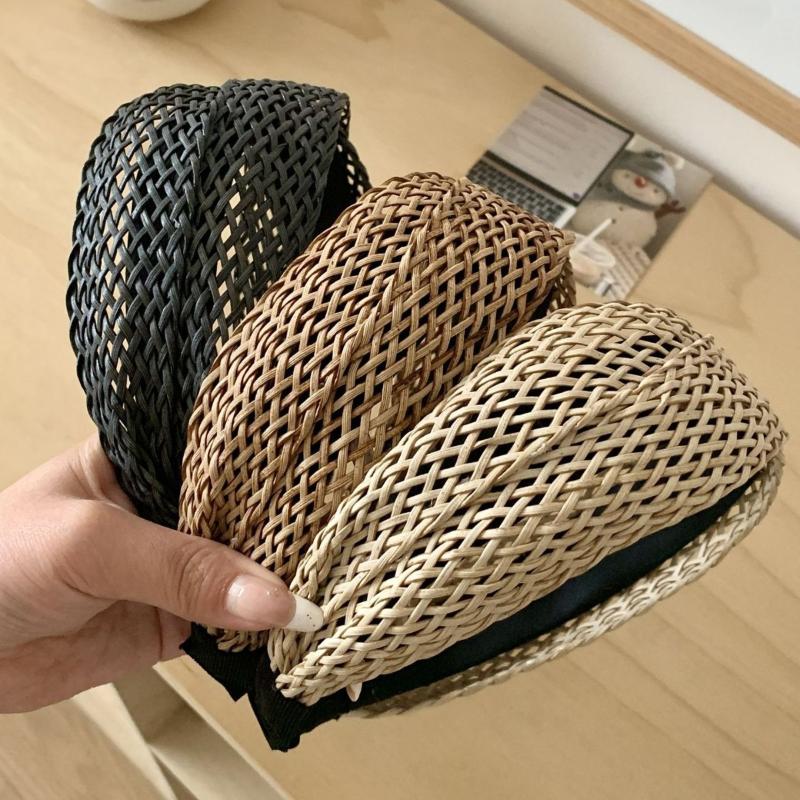 Beach Straw Weaving Cross Knotted Headband Women's Handmade Weaving Hair Band Bohemian Wide-brimmed Hair Hoop Hair Accessories
